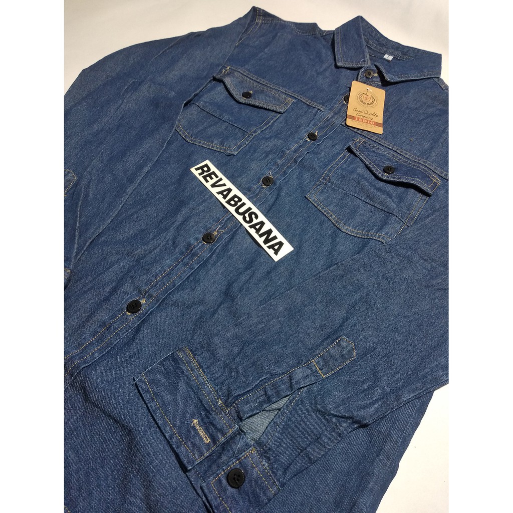 Kemeja Jeans Lengan Panjang Pendek Bahan Tebal Halus Pria