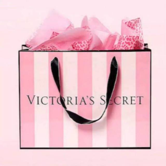 ON SALE!❤VICTORIA'S SECRET VS PAPER BAG SIZE M UKURAN SEDANG GARIS-GARIS MERAH MUDA KANTONG KERTAS GOODIE BAG BINGKISAN BUNGKUSAN