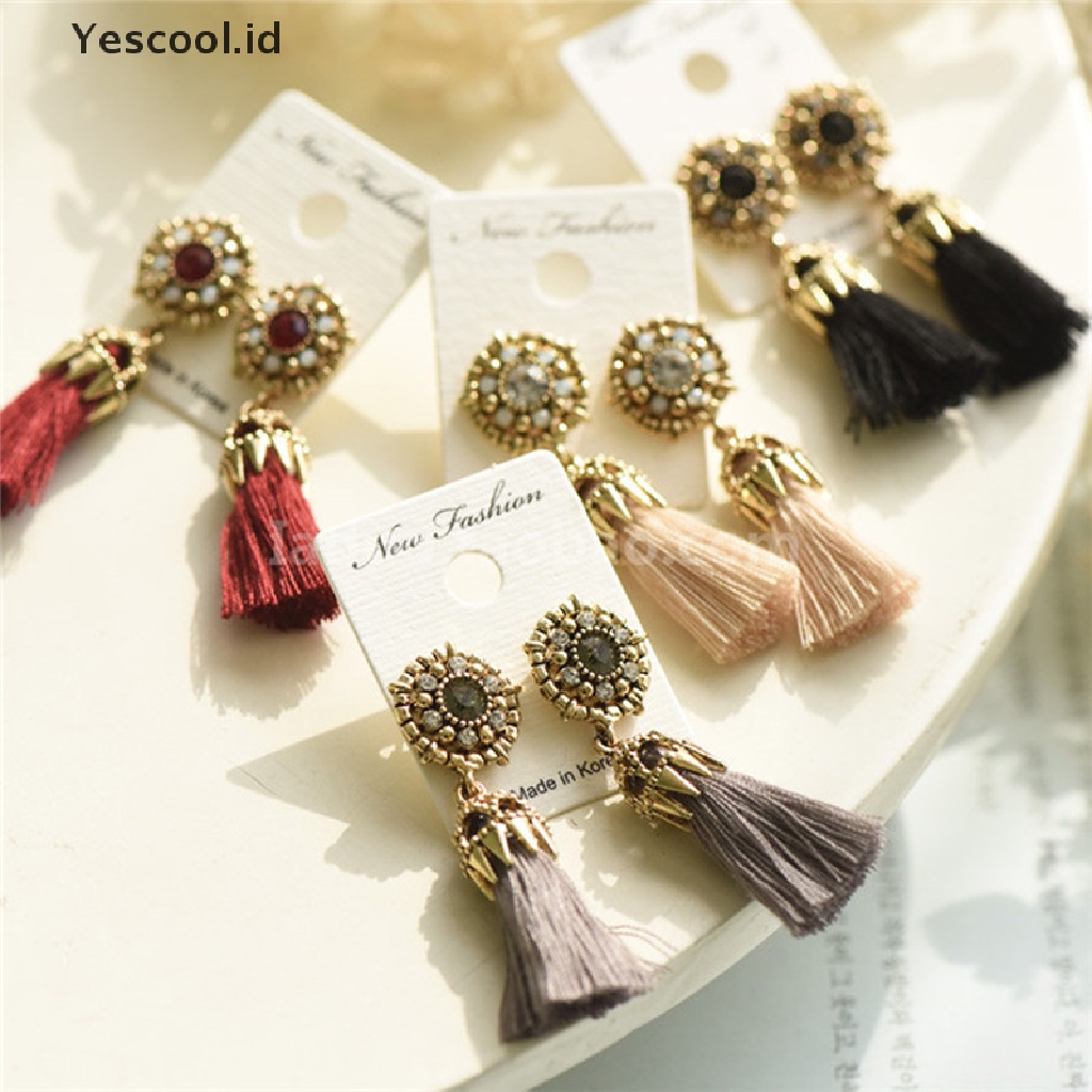 【Yescool】 Women Retro Style Rhinestones Tassel Dangle Stud Crystal Earrings Jewelry Gift .