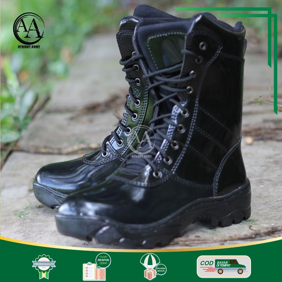 [BERKUALITAS] SEPATU PDL TNI KILAP GLOSSY KULIT SINTETIS SEPATU DINAS POLRI POLISI SECURITY SATPAM BANSER ANTI SEMIR - LA02