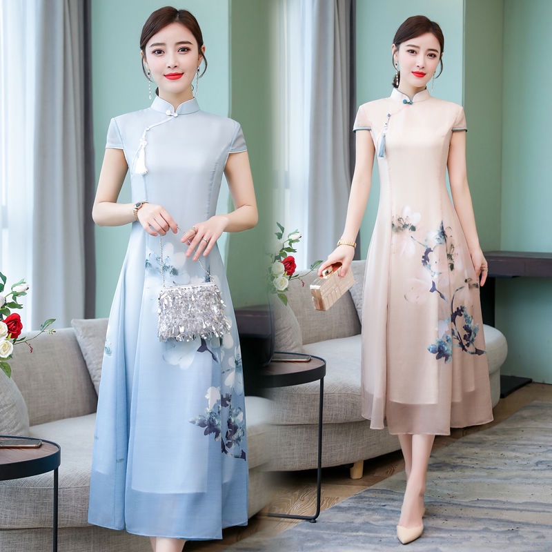 Improved cheongsam Hanfu women's dress Chinese style Han elements Tang tea dress literature and art