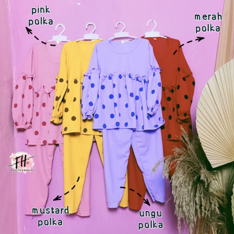 Setelan Tunik Anak Perempuan Junior 4-7 tahun Polkadot