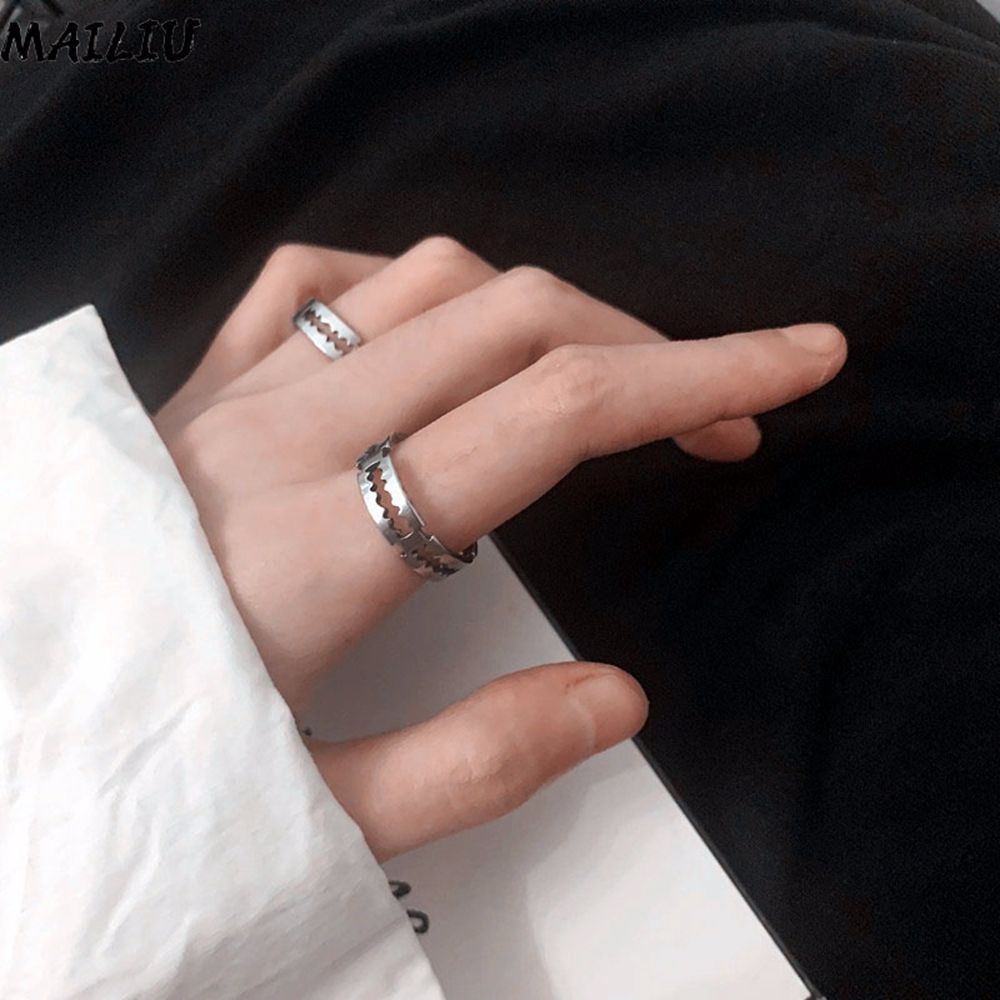 MXBEAUTY Adjustable Heartbeat Ring Exaggerated Jewelry Gift Irregular Open Ring Women Rock Men Personality Retro Alloy Couple Ring/Multicolor