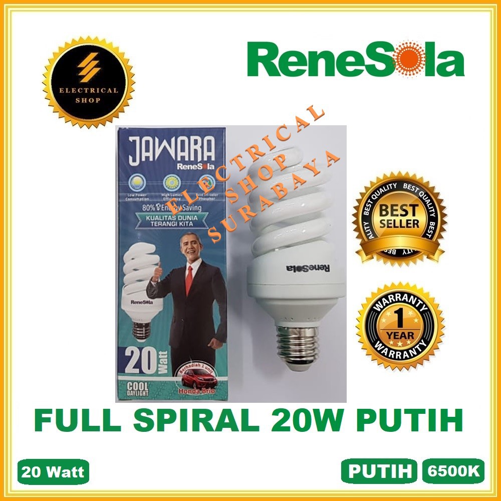 RENESOLA LAMPU FULL SPIRAL 20W 20 WATT PUTIH (GARANSI &amp; HARGA GROSIR) TORNADO PROMO MURAH ORIGINAL