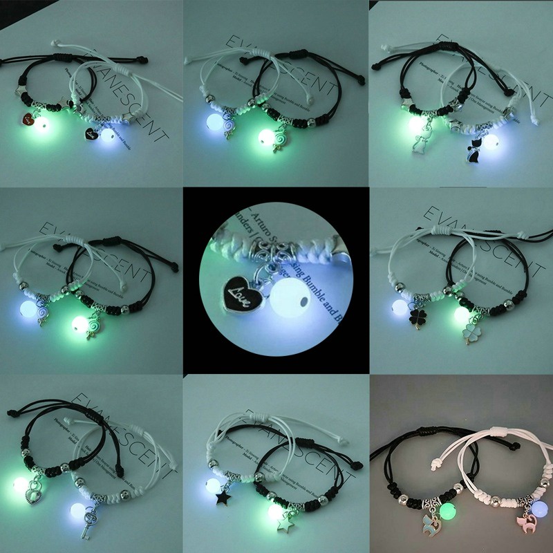2pcs Gelang Anyaman Luminous Adjustable Untuk Pria Dan Wanita