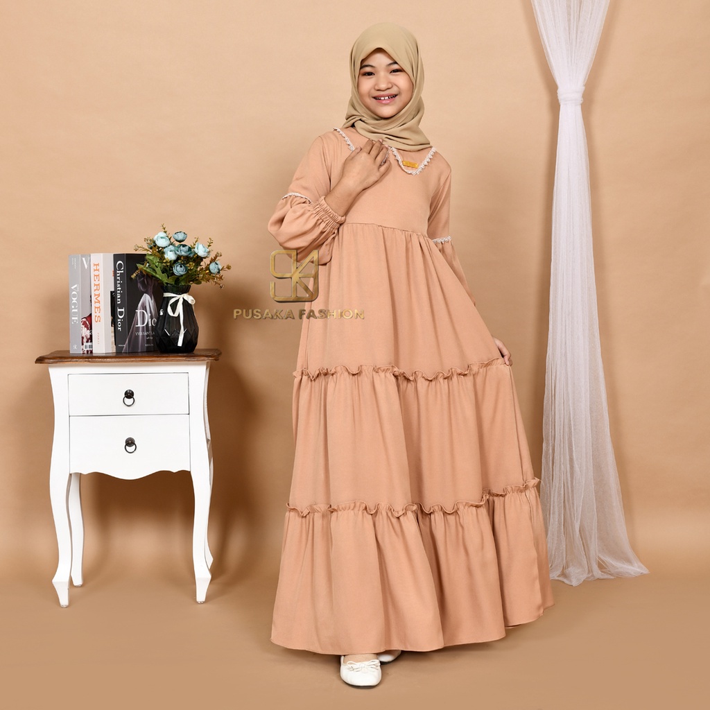 NAYLA kids gamis anak muslim perempuan tanggung long dress serut susun kid wanita anak usia 4 5 6 7 8 9 10 11 12 13 14 tahun warna putih tulang bw hitam lilac wardah dusty pink fashion muslim anak pesantren  ngaji manasik haji maulid nabi sekolah agama