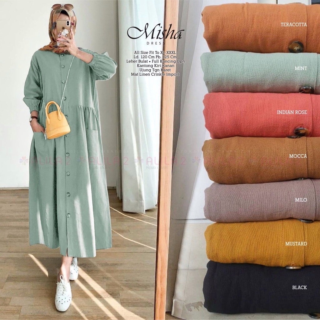 Premium Long Midi Dress Kancing // Casual Dress Polos // Linen Dress // Midi Dress Linen // Gamis Bu