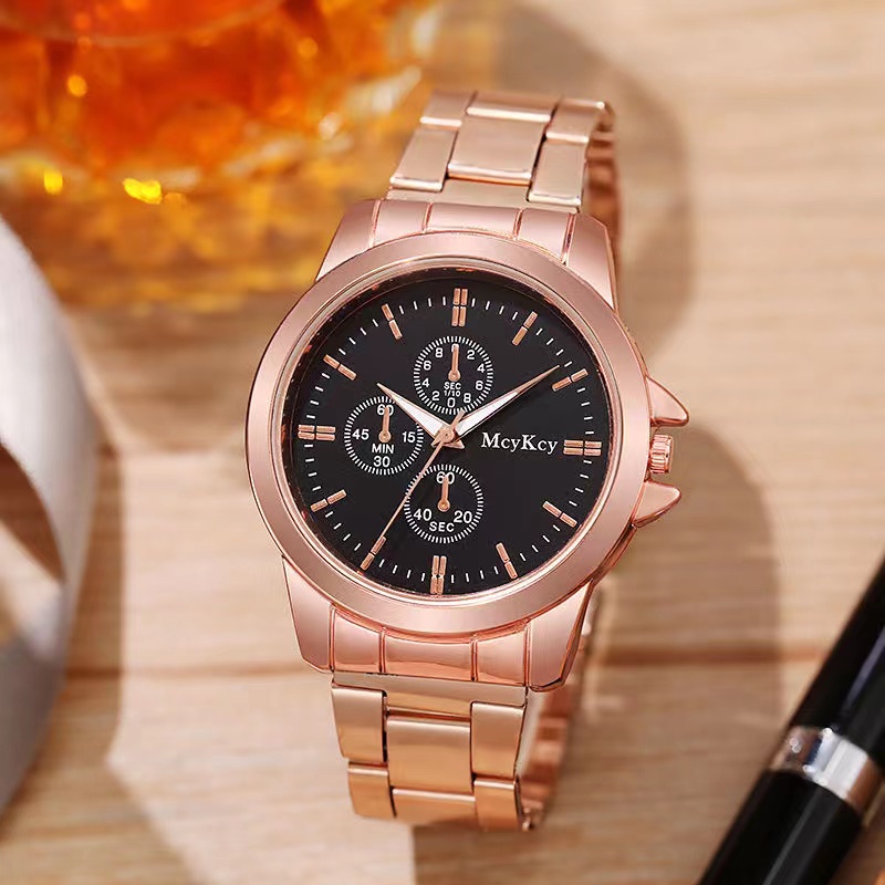 Rowling (Jam-10) Jam Tangan Couple McyKey Jam Tangan Wanita dan Pria Pasangan Quartz dengan Strap Stainless Steel RoseGold Import TANPA ACCESORIS