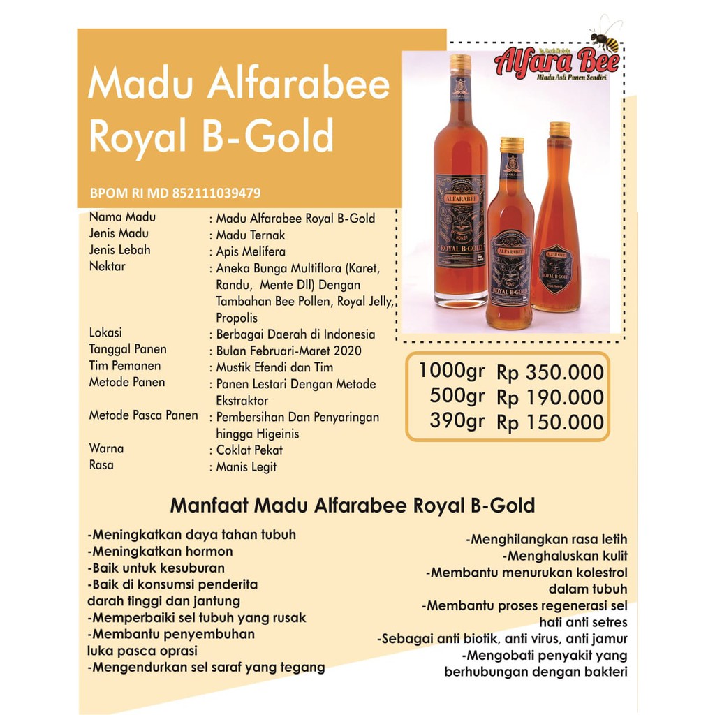 

MADU ALFARA BEE "ROYAL B-GOLD" 500gram