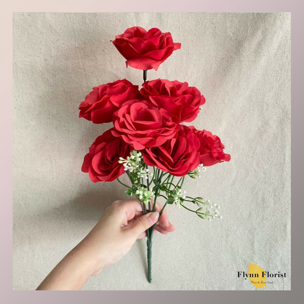 Bunga Mawar Impor Rose Paris Kombinasi x7 (satuan) Bunga Artificial / Bunga Plastik / Bunga Dekorasi-1