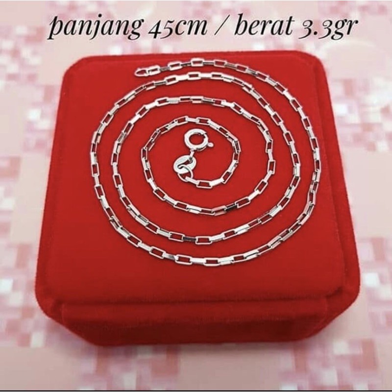 Kalung segi panjang kalung pria kalung wanita kalung perak 925 lapis emas putih S76