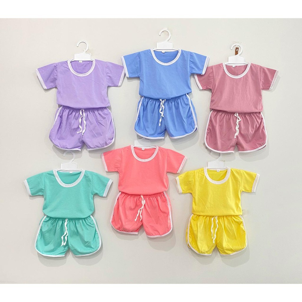 Setelan Baju Polos Anak / Setelan RETRO NEON Polos / Setelan Kaos Anak Cewek Cowok / Baju Anak 1-5th