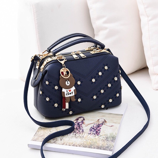 SG88728 998726 SYANIEGALERY DOCTOR BAG LOVE CONNY WITH MUTIARA TASBATAM TASIMPOR SELEMPANG TAS KULIT