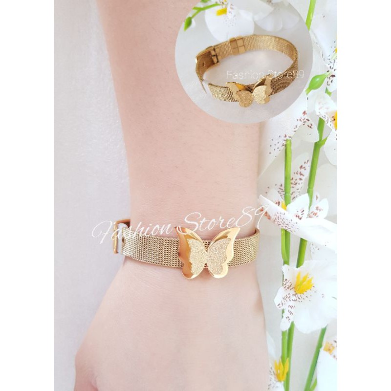 Gelang Sabuk Kupukupu Titanium Gold Impor bestseller berkualitas terjamin antikarat fashion Buterfly