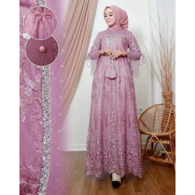 Gamis Brukat komb Tulle dot
