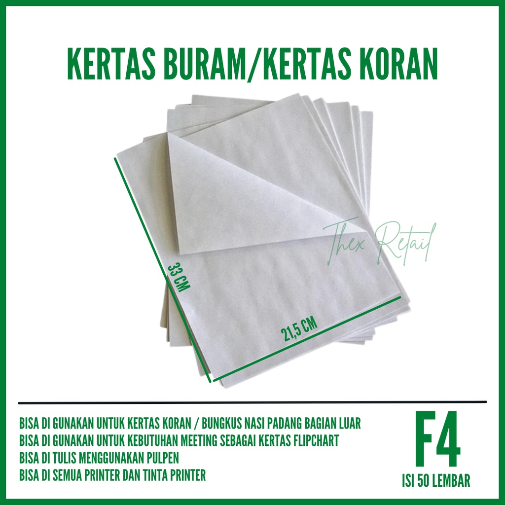 

Kertas Buram F4 isi 50 lembar / Kertas Flipchart / Kertas Koran F4