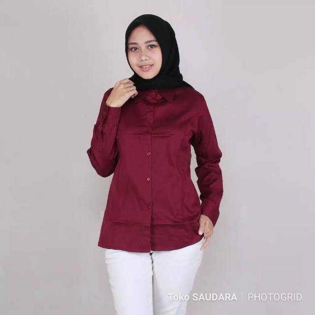 (TERLARIS) Kemeja formal wanita lengan panjang merah maroon