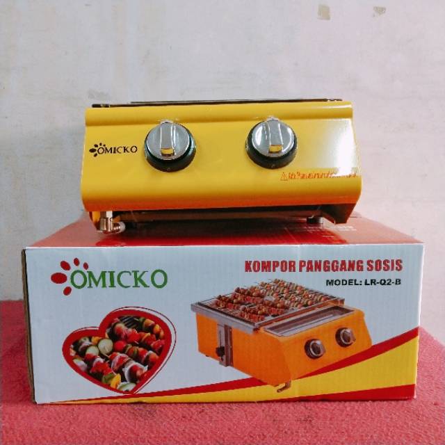 【COD】OMICKO Kompor Panggangan Sosis 2 Tungku/BBQ Grill Gas alat pemanggang daging stainles