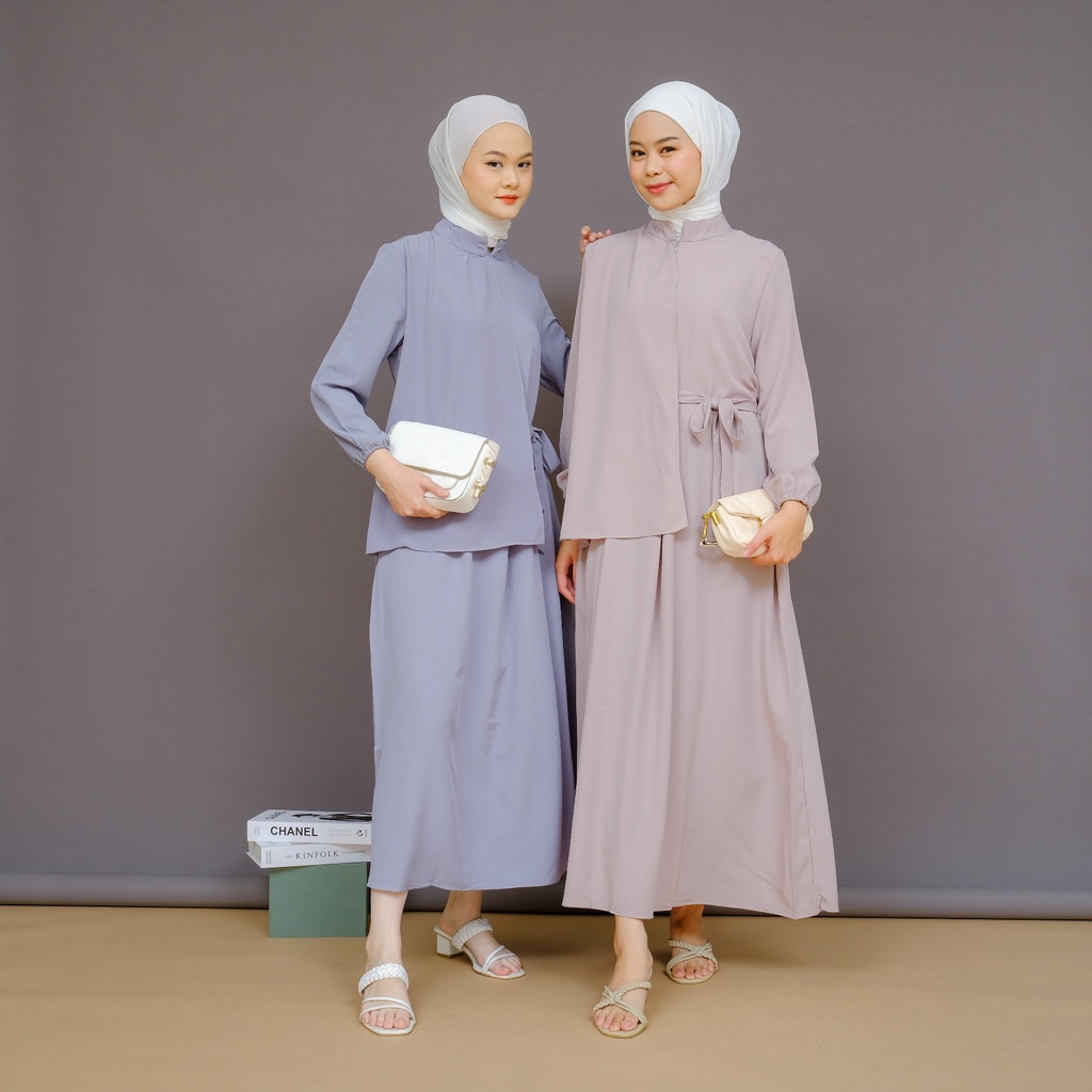 Mayoutfit Macyla Maxidress | Dress Gamis Muslim Kerah Shanghai Model Vest Lipit Tali Samping-1