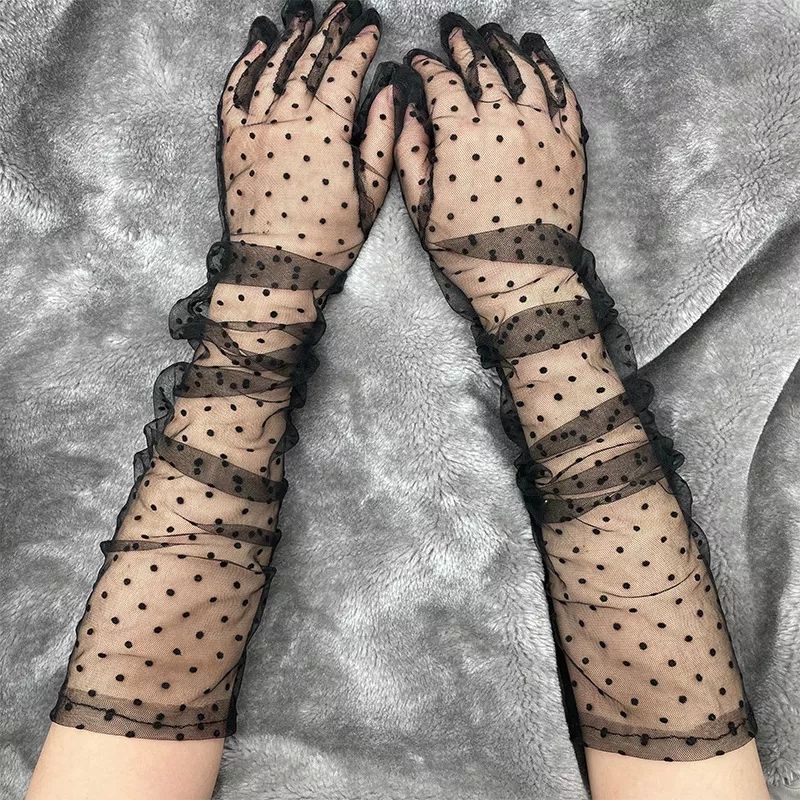 Fashion dot lace long gloves sarung tangan polkadot panjang