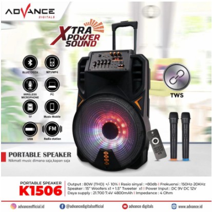 Advance Speaker Meeting Portable 15&quot; Free 2 Mic Wireless K1506 BT USB