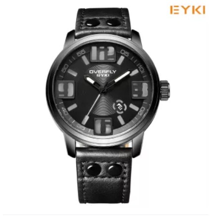 EYKI - 3053 - JAM - TANGAN - KULIT - HITAM - CASE - HITAM