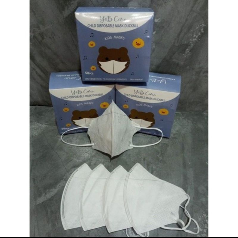 masker y&b care duckbill kids 3ply embos jempol isi 50pcs