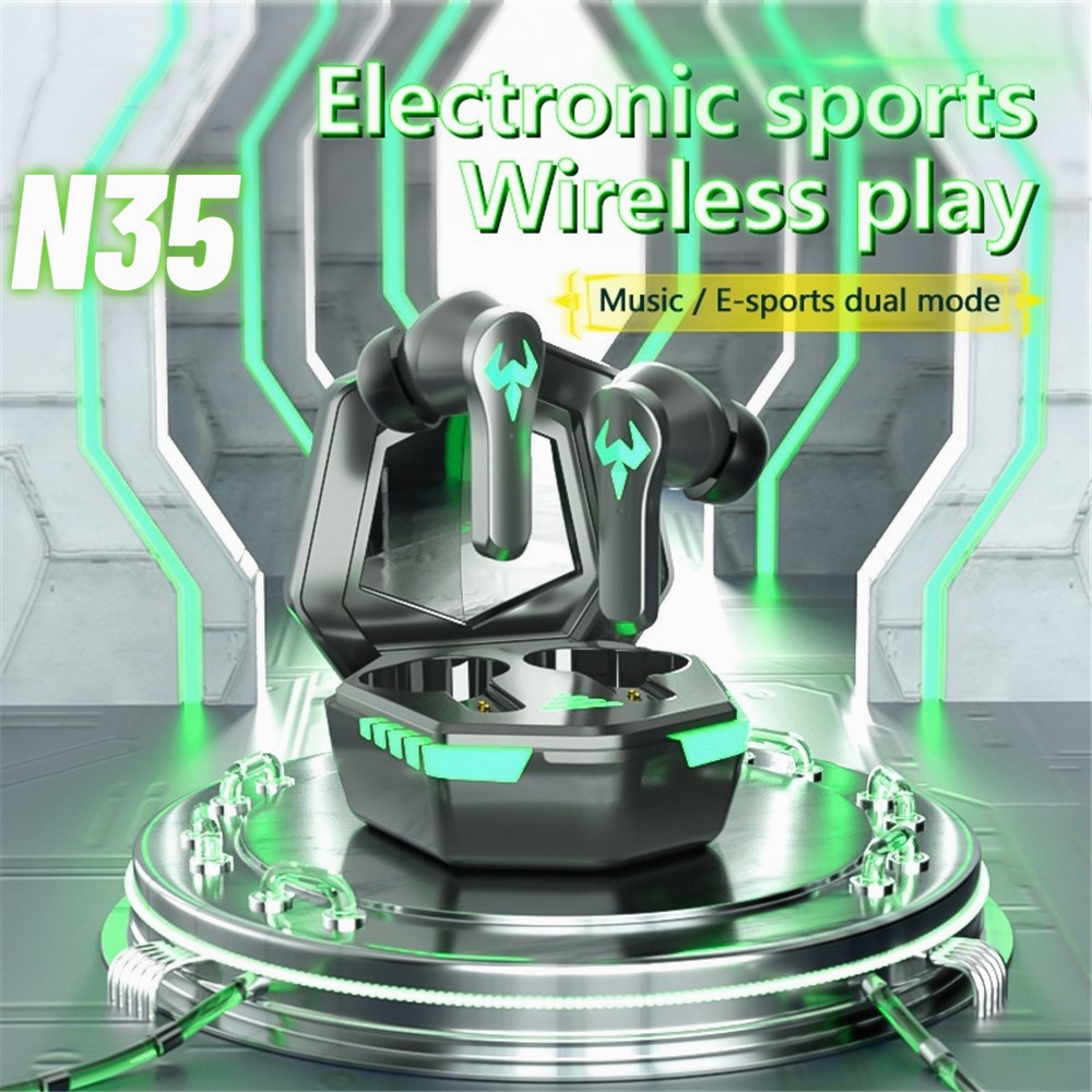 N35 TWS Gaming Bluetooth Earphone with Mic Tidak Ada Penundaan Headset Gaming Headset Bluetooth Gaming Earphone Bluetooth 9D Stereo Henset Bloetooth Pengurangan Kebisingan Cerdas Hedset Bloetooth