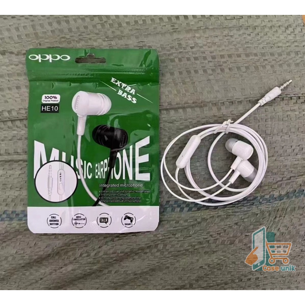 Hf Headset earphone headsfree brand HE10 extra BASS oppo Samsung vivo xiaomi realme + MIC bisa telepon an suaranya mantap ALL TYPE CS4841