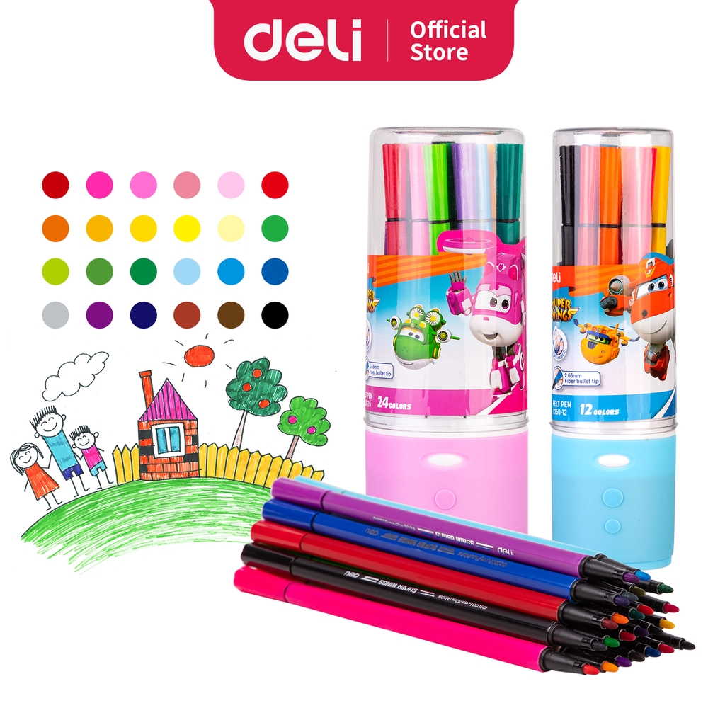 

Deli Super Wings Felt Pen / Spidol Warna 12/24 Warna Kemasan Tabung EC150-12 EC150-24