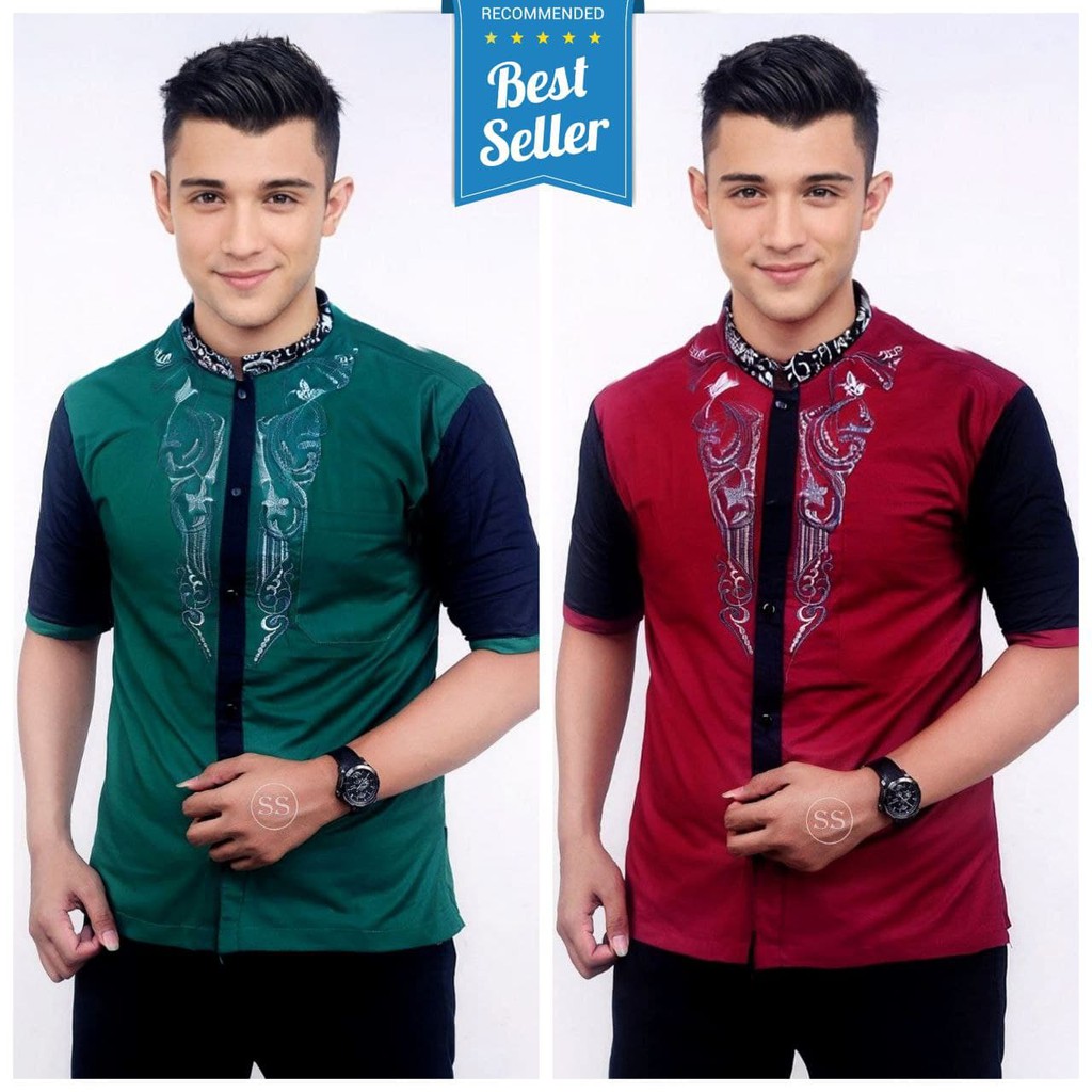 [BATIK PITTO BISA COD] BAJU KOKO BORDIR PRIA LENGAN PENDEK TERLARIS WRT563