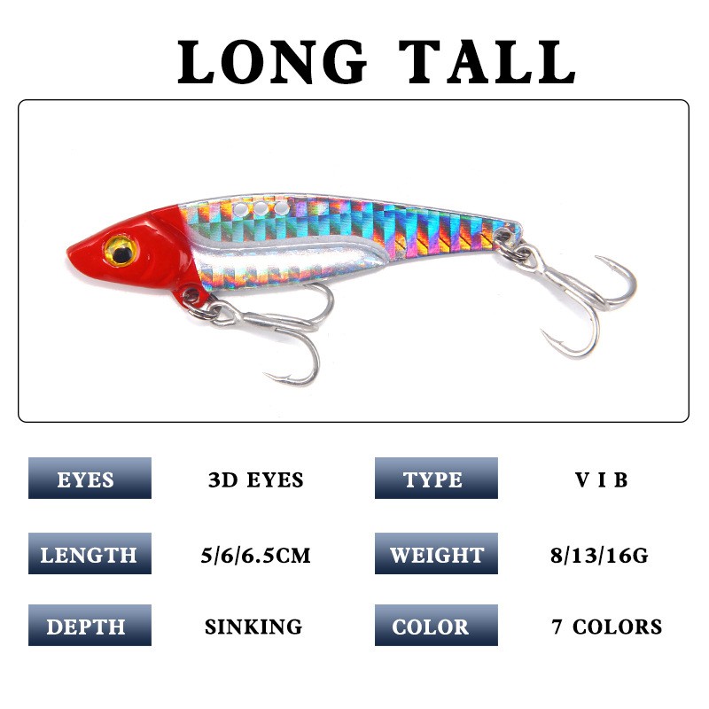 SYFishing 1Pcs New Laser VIB Umpan Pancing Jig Metal 7g/13g/16g Ikan Dengan Kait 6 Warna Fishing Lure Sinking Bait Jigging Tackle