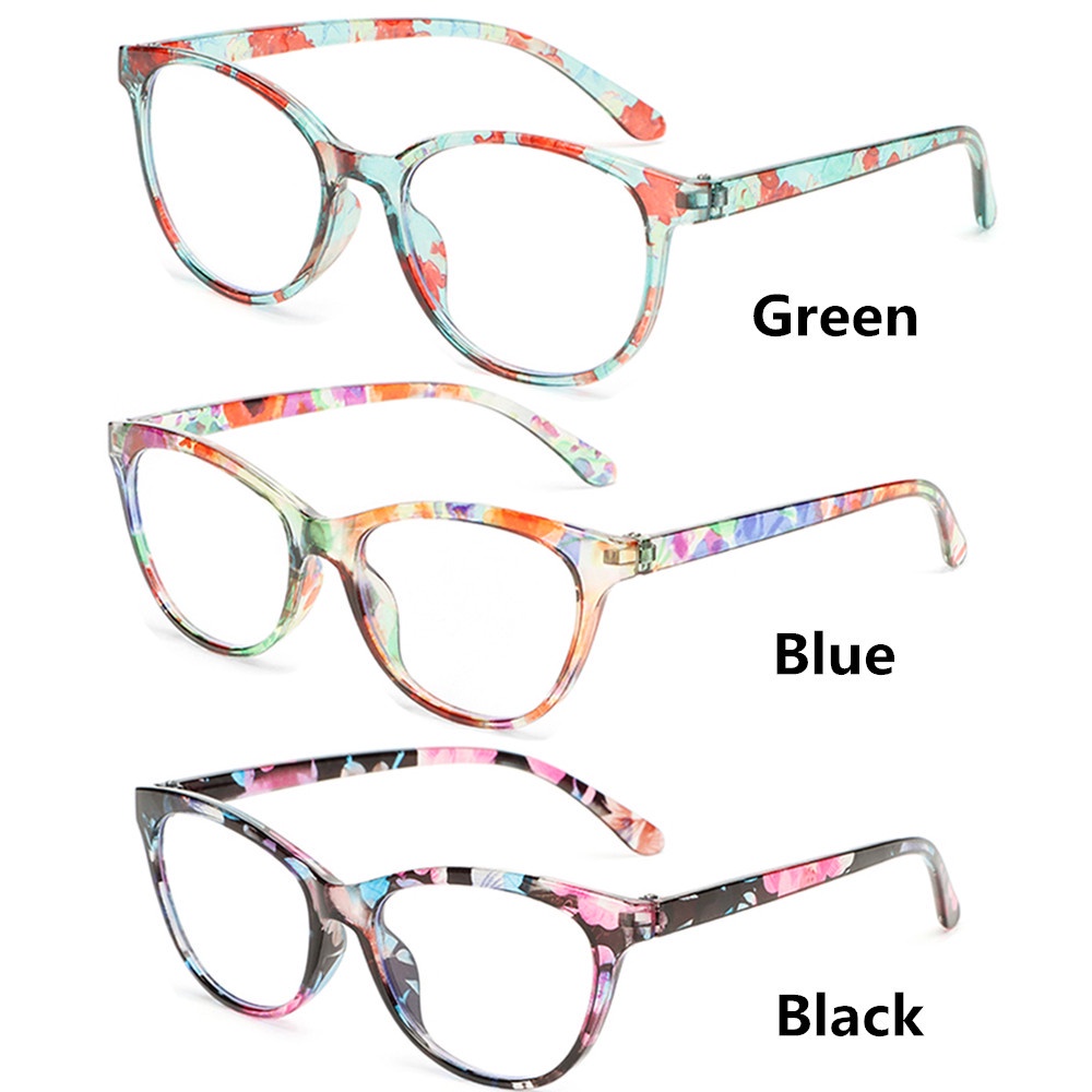 ROW Women Reading Glasses Comfortable Eye Protection Anti-Blue Light Eyeglasses Portable Elegant Fashion Flowers Vintage Ultra Light Frame/Multicolor