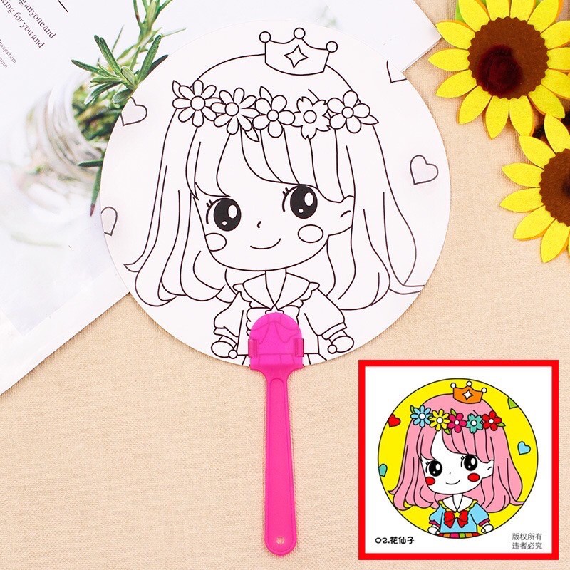 DIY MEWARNAI KIPAS MAINAN EDUKASI CRAFT KERAJINAN TANGAN EDUTOYS SOUVENIR GOODIE BAG HADIAH ULTAH-Crown girl