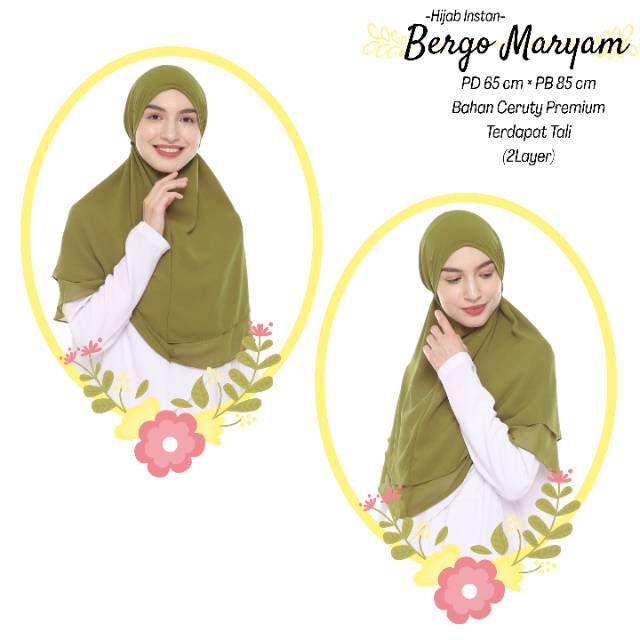 TERMURAHH!!! HIJAB / JILBAB DEWASA - BERGO MARYAM INSTAN 2LAYER - BEST SELLER - BAHAN CERUTY PREMIUM