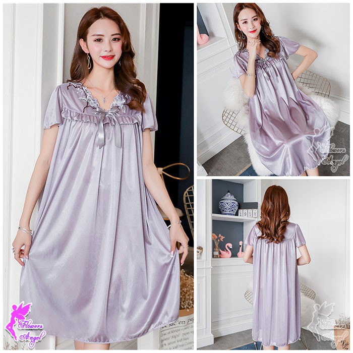 Daster Baju Tidur Wanita Satin Jumbo Big Size Sexy Sleepwear-2