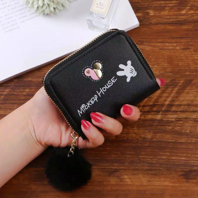 EV - DOMPET WANITA DENGAN MOTIF POM POM LUCU D30 / DOMPET WANITA MURAH-Hitam
