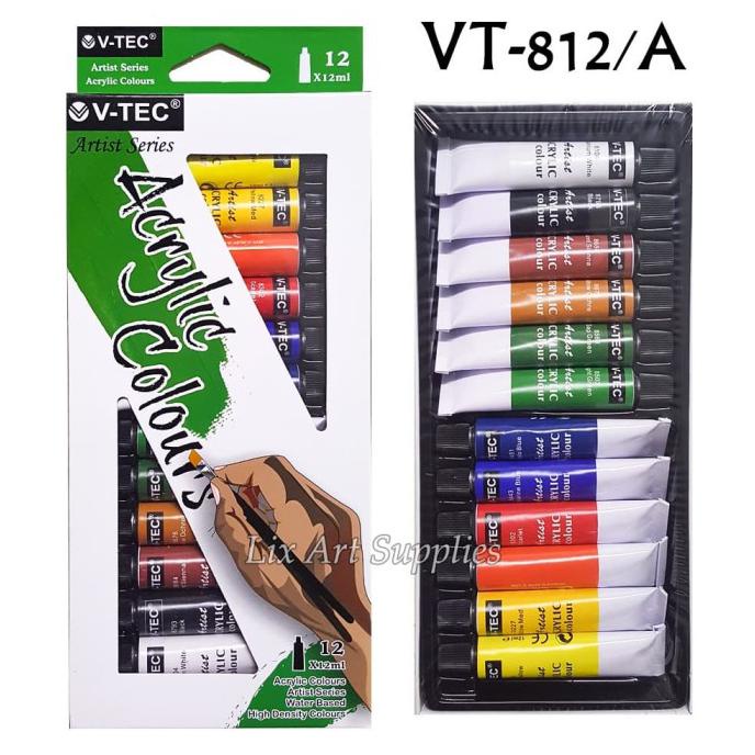 

Open Ds] V-Tec Acrylic Color Set 12 - 812A/ Cat Akrilik Cat Akrilik Set 12X12Ml