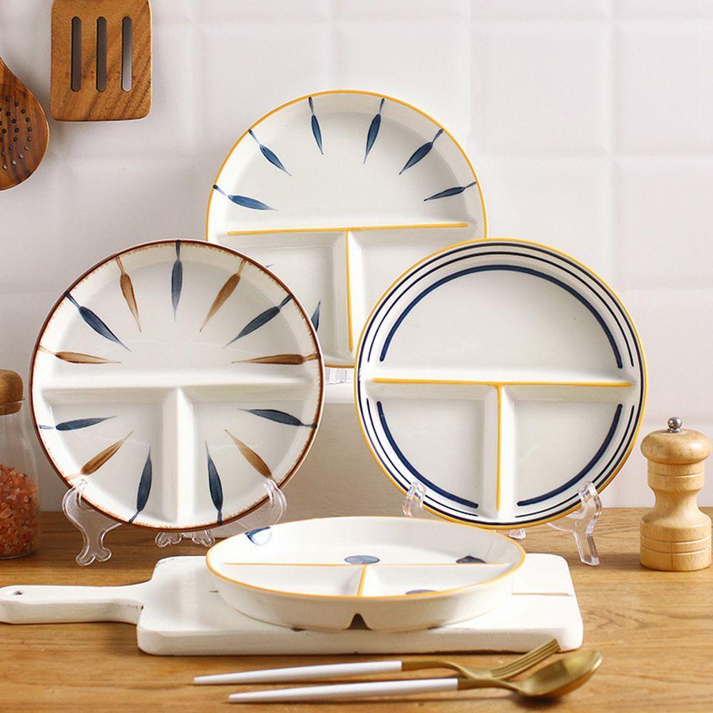 【 ELEGANT 】 Food Divided Plate Alat Makan Portable Keramik Kontrol Diet Meal Measure Dish