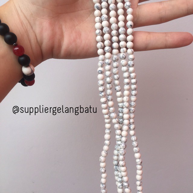 bahan white pirus 6mm natural phyrus aksesoris gelang kalung howlite putih corak dalmantion aksesori