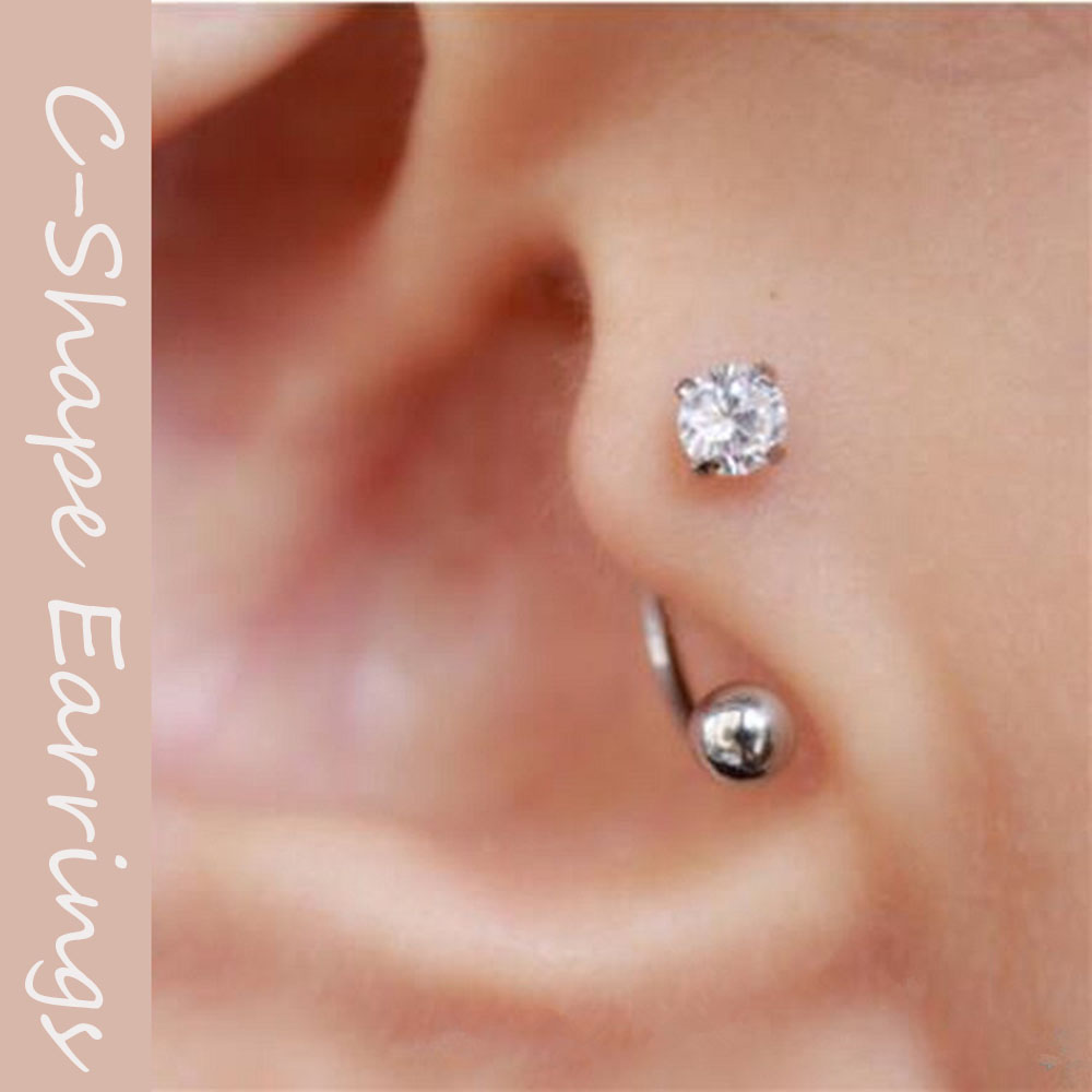 MXBEAUTY Jewelry Nose Ring Cubic Ear Piercing Hoop Zirconia Stainless Steel Tragus Helix 6mm/8mm C Shape Cartilage Ring