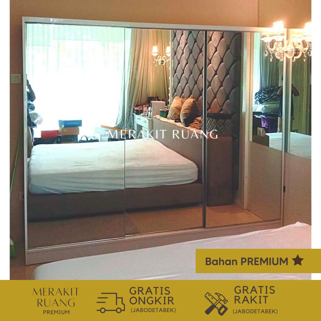 Lemari Sliding Door 3 Pintu Mewah Premium