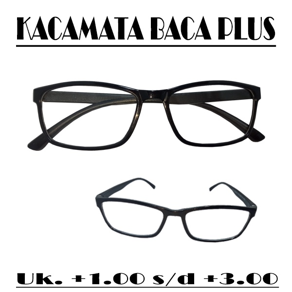 Kacamata Rabun Dekat (+) Ukuran +1.00 sampai +3.00 Kacamata Baca Plus Frame Persegi Panjang Hitam Unisex