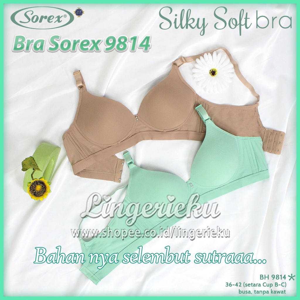 Sorex 9814 BH Bra Wanita Tanpa Kawat Busa Tipis Lembut Silky Soft Kait 3 Cup B / C