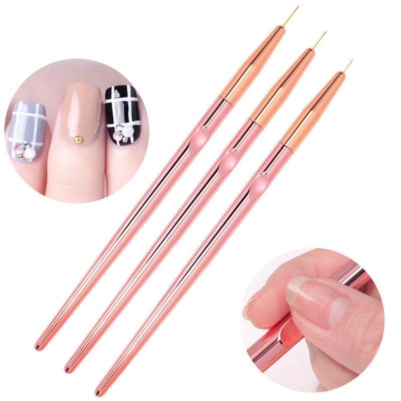 3pcs / Set Kuas Lukis Kuku UV Gel Warna Rose Gold Tahan Lama Untuk Perlengkapan Manicure