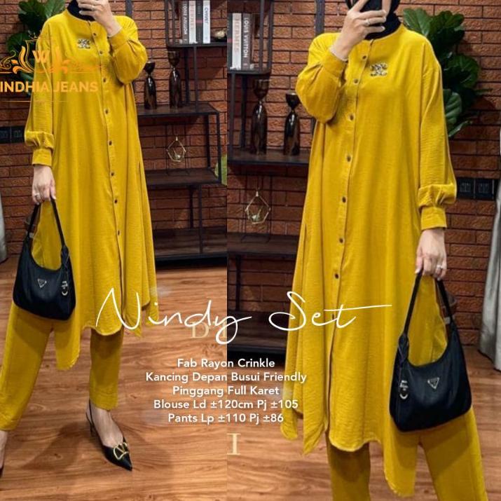 Terbagus.. Nindy One Set Setelan Wanita Jumbo Big Size Bahan Rayon Cringkle Premium