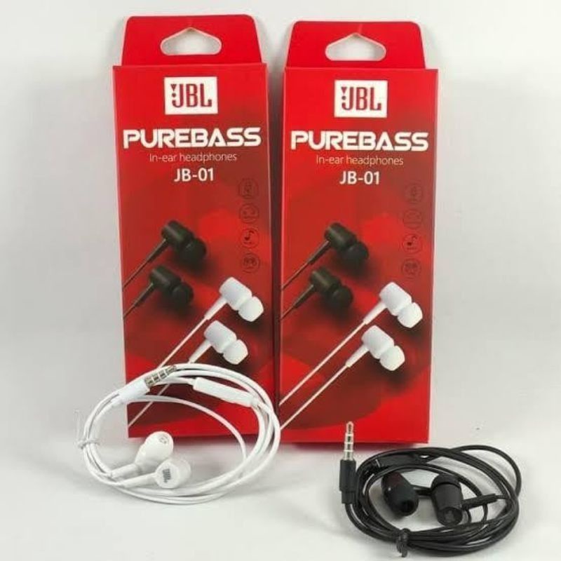 Handsfree Earphone Handset JBL JB-01 Super Bass hitam &amp; putih