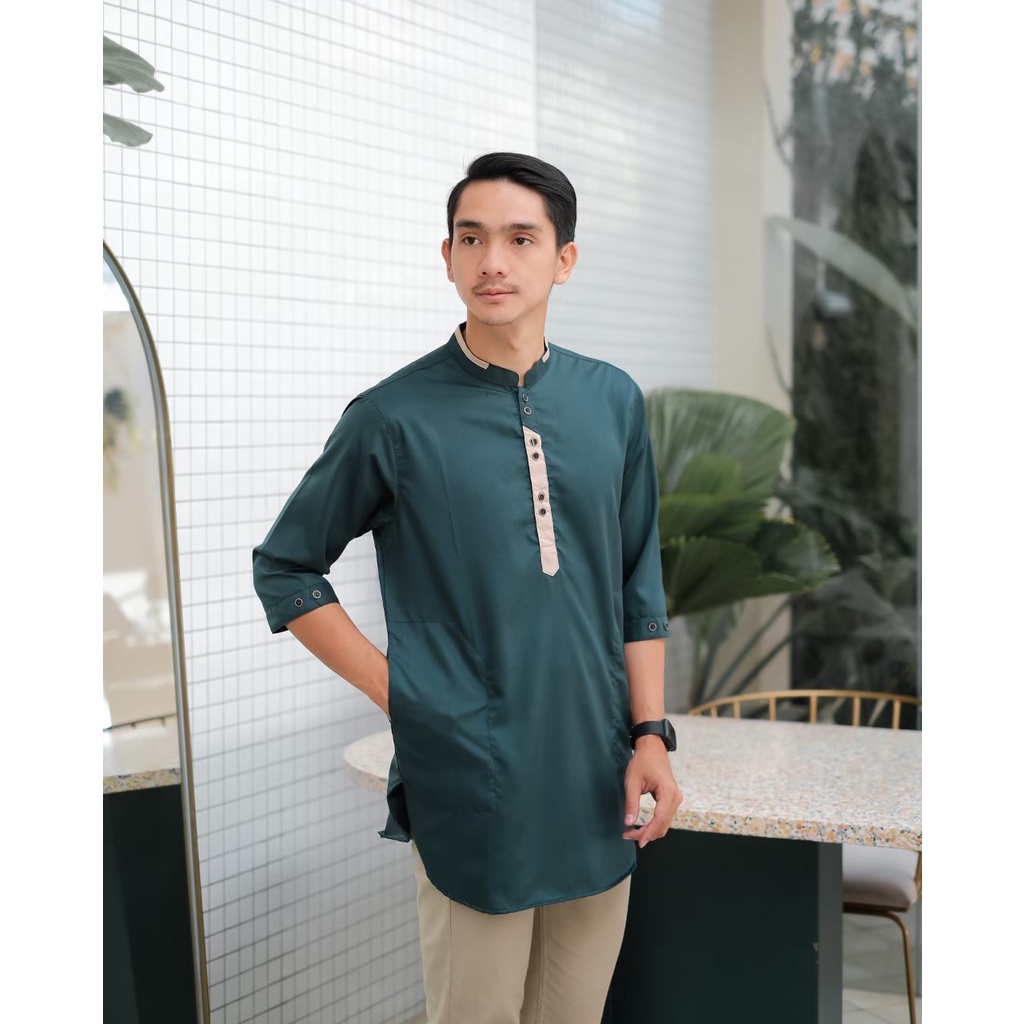 Baju Muslim Pria Lengan 3/4 Hitam | Baju Koko Kurta Pakistan Lengan Panjang White | Koko Kurta Dewasa | Baju Koko Pria Dewasa