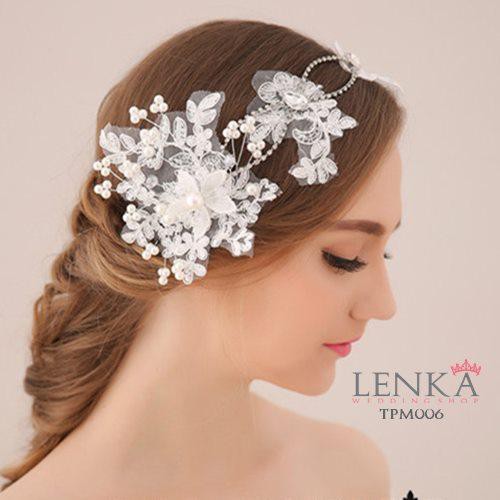 LENKA Hiasan Rambut Tiara Pengantin Headpiece Sanggul Bride Wedding Pesta Brokat Putih TPM006