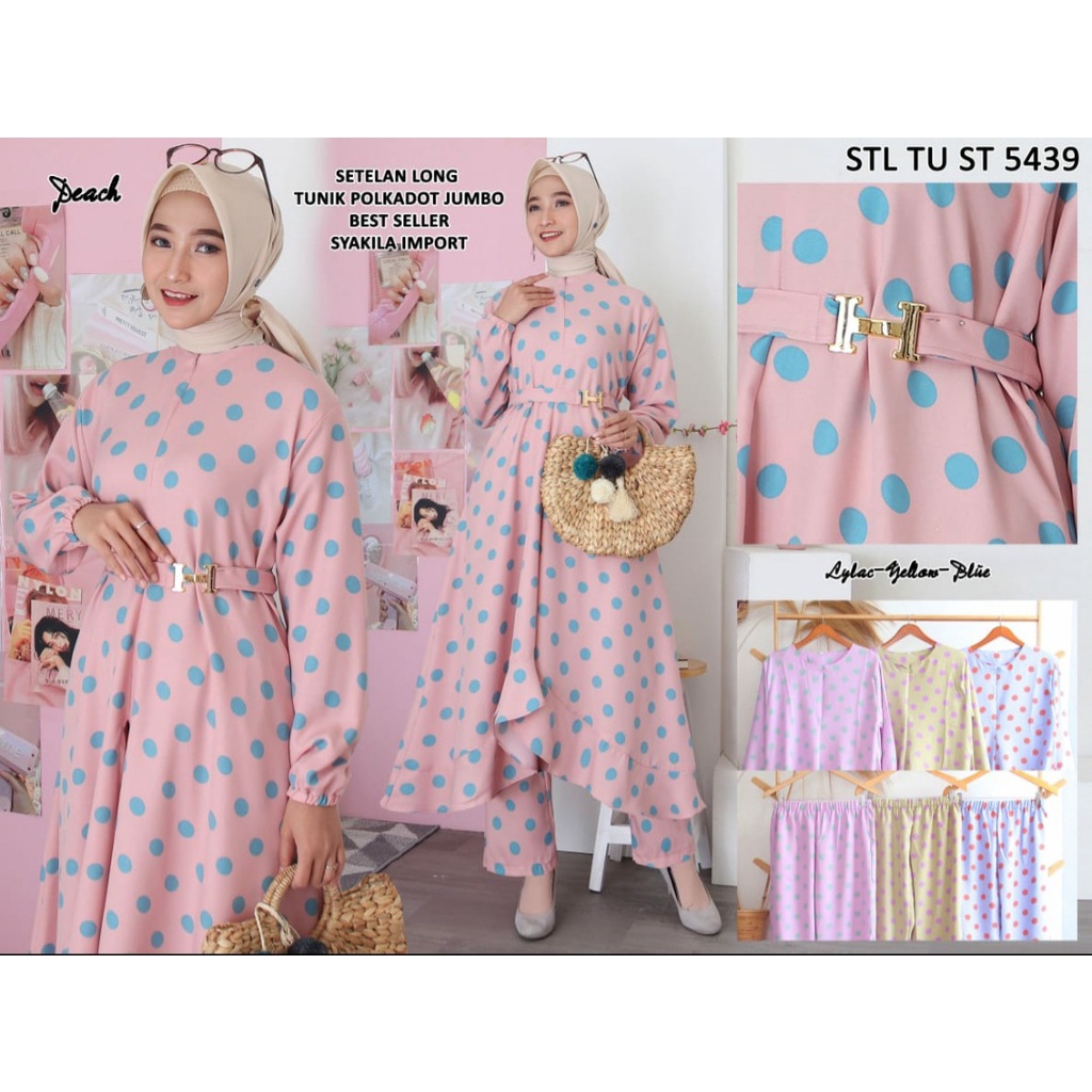 SETELAN LONG TUNIK SYAKILA IMPORT / SET LONG TUNIK POLKADOT / SETELAN LONG TUNIK IMPORT BUSUI / SETC